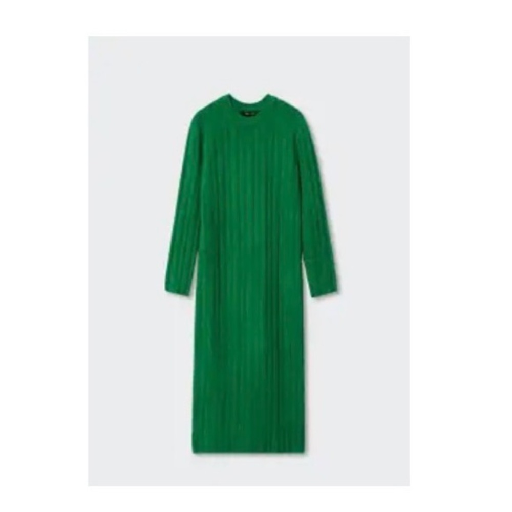 Mango green Ribbed Knit Sweater Dress